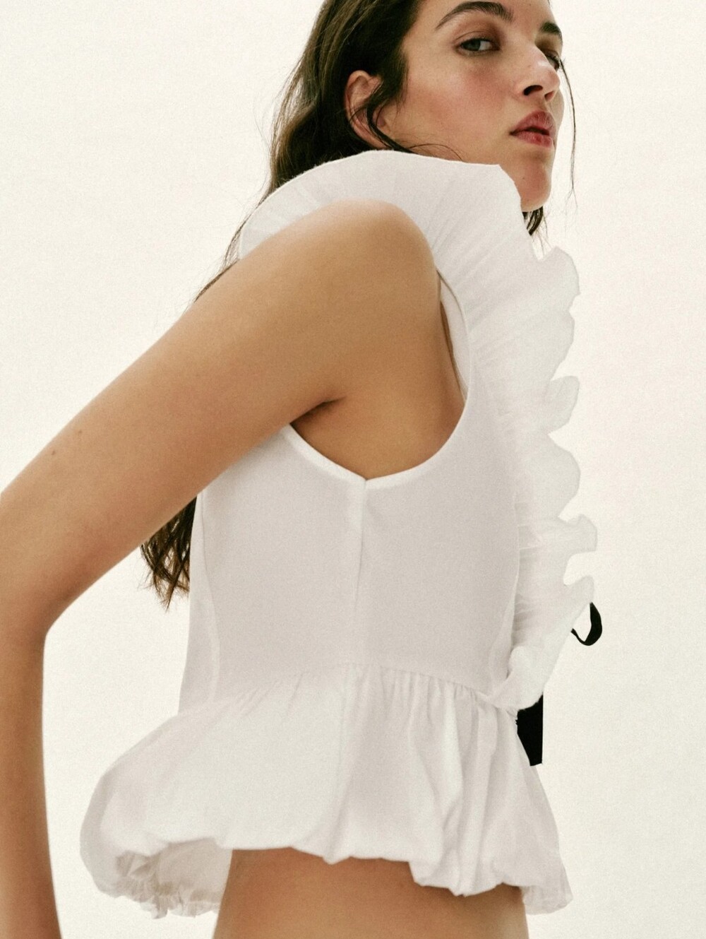 ZARA PLEATED RUFFLE BOW TOP - Picture 5 of 9